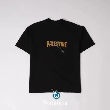 Palestine بلوزة نص كم نص اوفر سايز اسود مطبوع